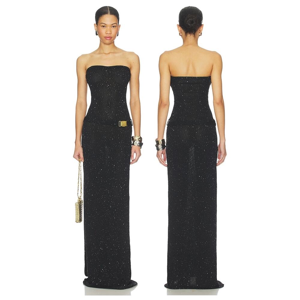 Asta Resort Gisele Dress Maxi Sequin Knit Strapless Belted Formal Party Gala S